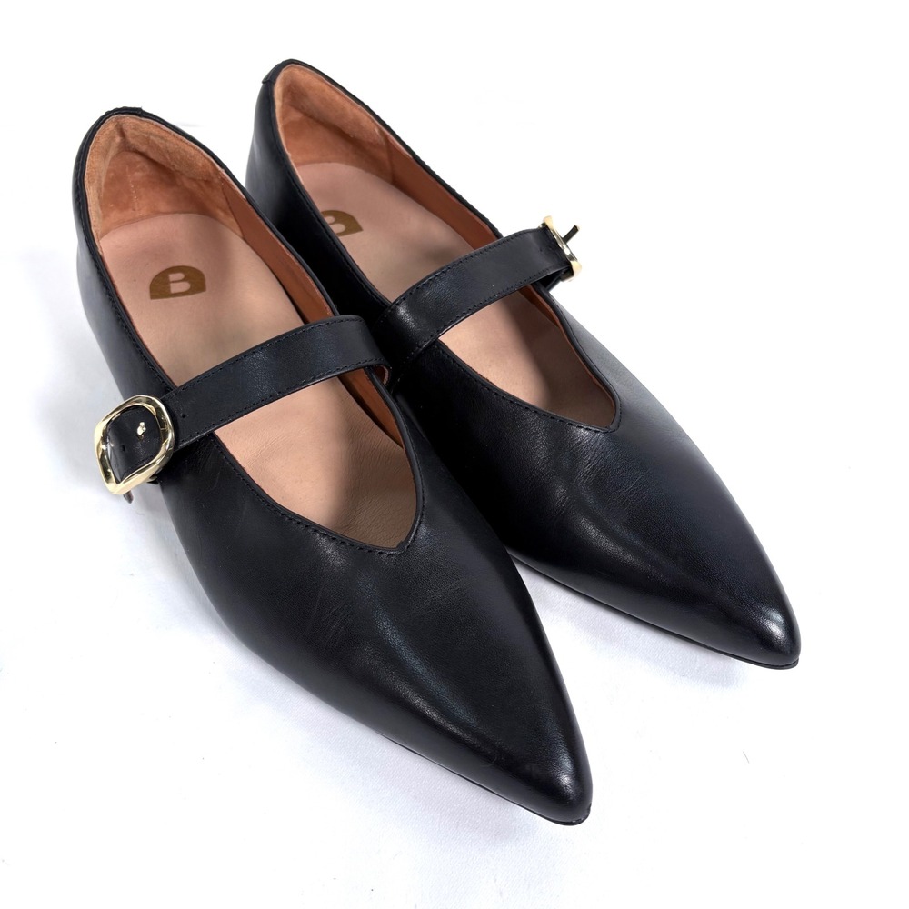 Bared Footwear Freira Black Leather Pointed Toe Mary Jane Flats Size 39